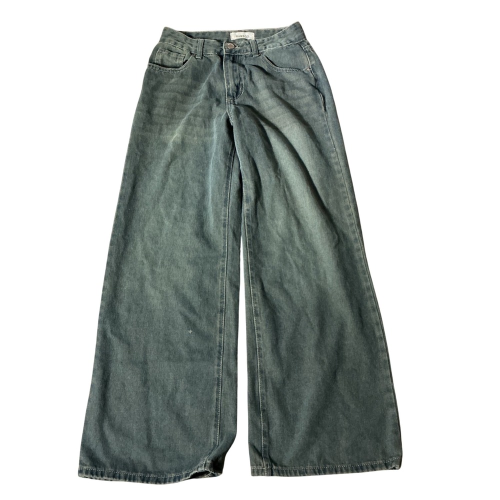 Bamboo Y2K Grunge Wide Leg Jeans Womens 1/25 Blue Baggy High Rise Faded Denim